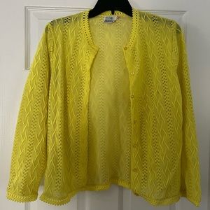 Vintage Miss Holly Neon Yellow Pointelle Cardigan L